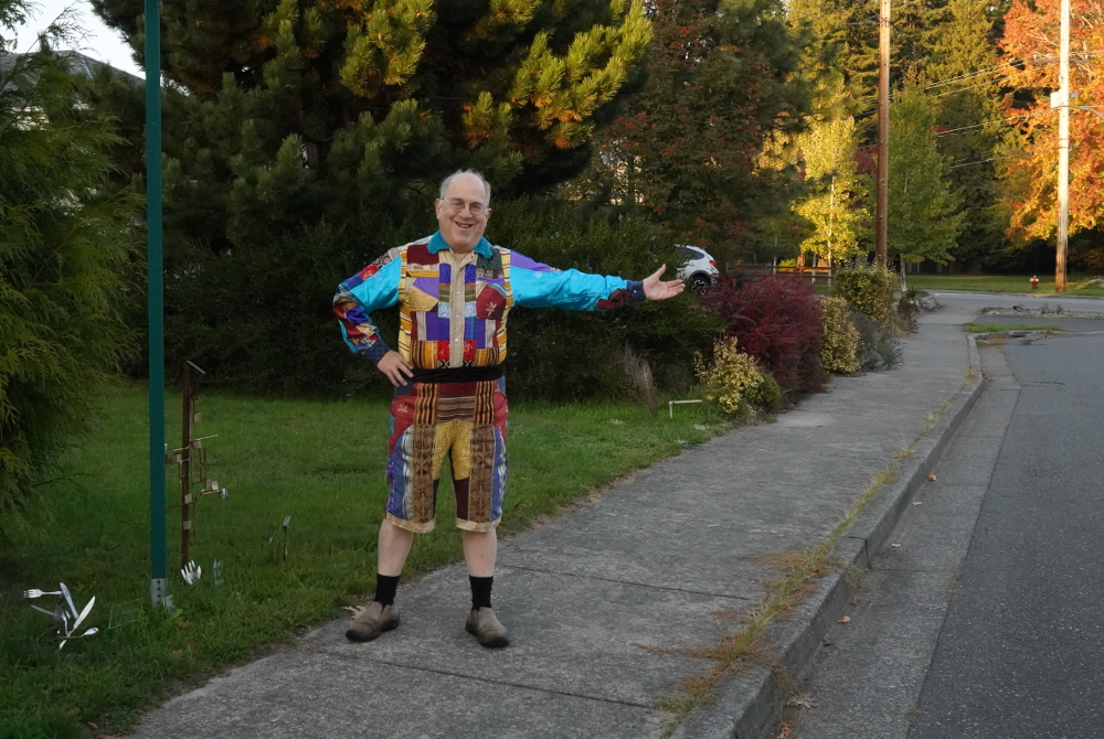 Man Wearing Colorful Clothing On Fall Day