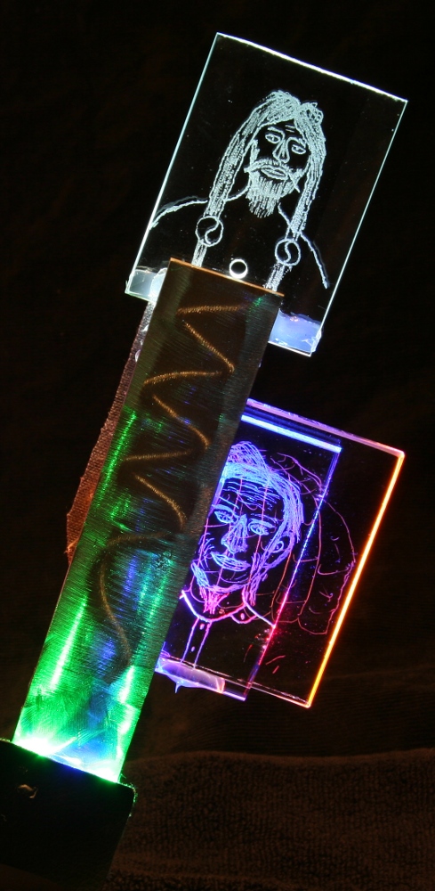 Arthur Rosenau And Bridesmaid Light Art Sculpture With Engraved Glass And Steel