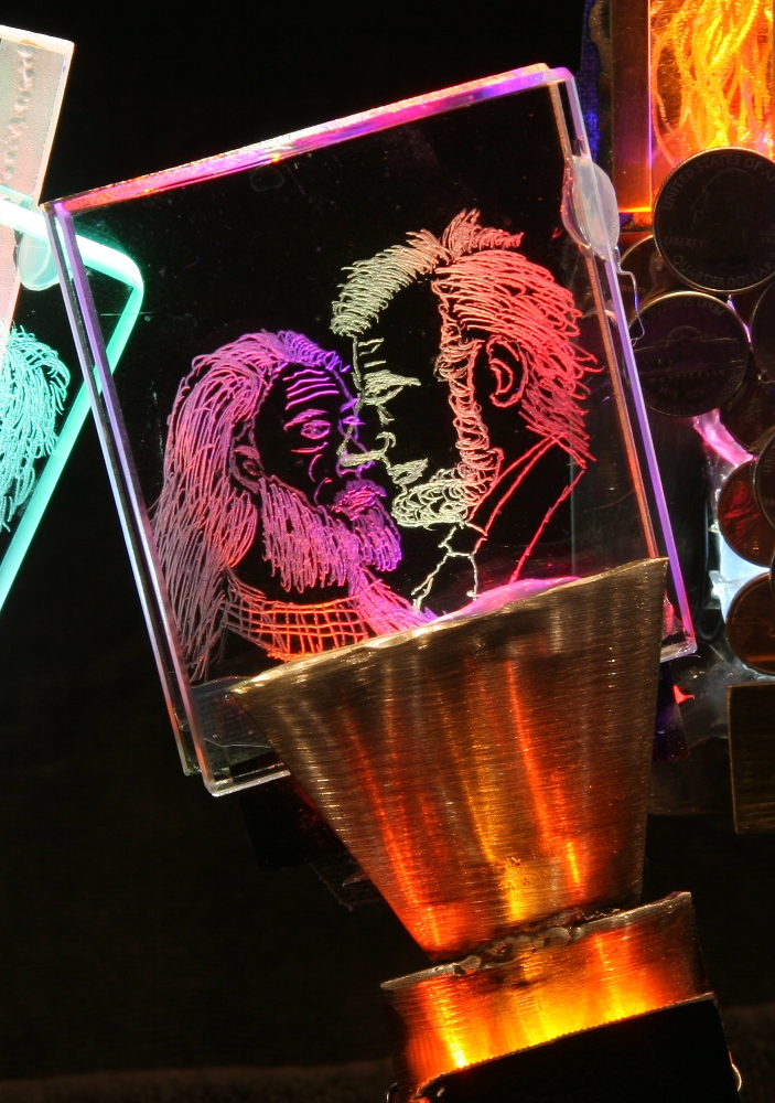 Abraham Lincoln And Jesus Christ Intimate Moment Light Art Sculpture With Engraved Glass
