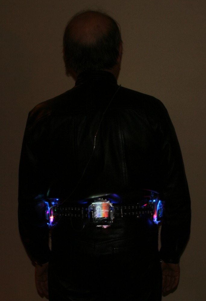 Leather Shirt And Pants And Light Art Jewelry Back View