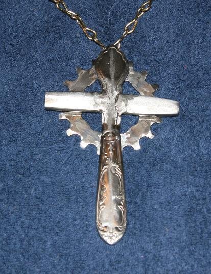 Silverware And Bicycle Gear Cross Necklace